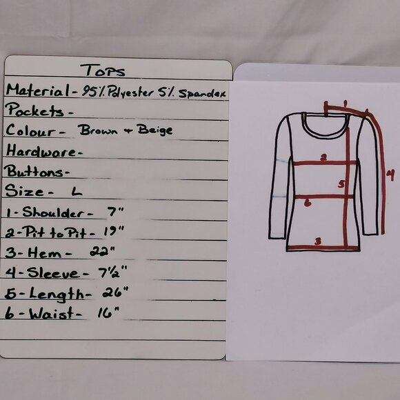 Brown and Beige Short Sleeve Blouse Size L Petit EUC #70 - Picture 7 of 7